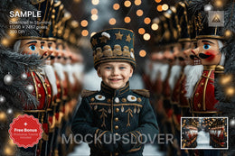 giant nutcracker in fantasy forest creating a winter wonderland for christmas digital photography