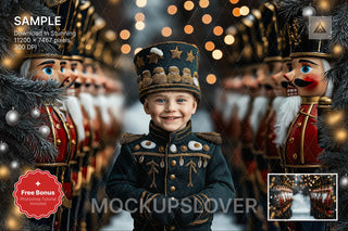 giant nutcracker in fantasy forest creating a winter wonderland for christmas digital photography