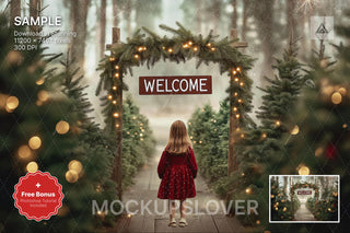 scene of a rustic christmas tree farm with festive trees and winter landscape, perfect for holiday photo shoots