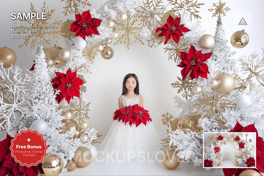 christmas digital backdrop for family photos, holiday scene, studio background, winter scene, christmas portrait
