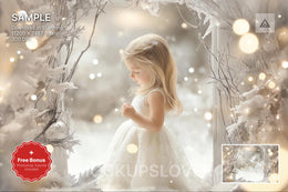 winter frozen arch scene with holiday backdrop, ideal for christmas photo shoots and family portraits