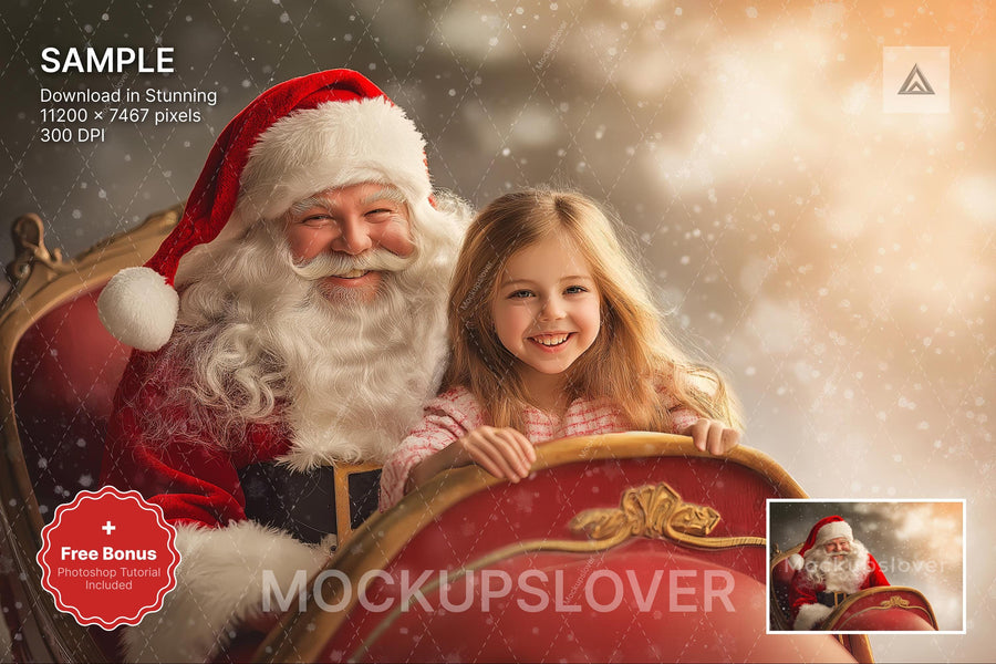santa sleigh and north pole scene, ideal for holiday photo backgrounds