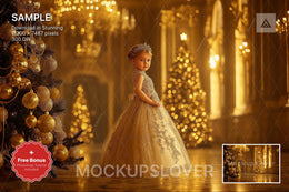 digital backdrop featuring a christmas castle scene, ideal for holiday portraits and winter photo sessions