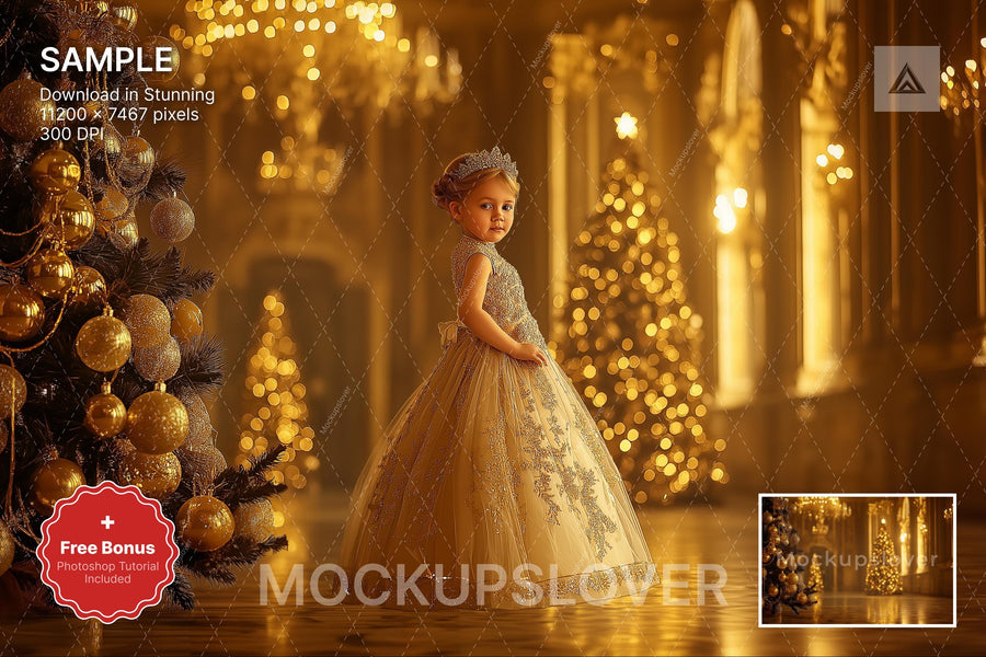 digital backdrop featuring a christmas castle scene, ideal for holiday portraits and winter photo sessions