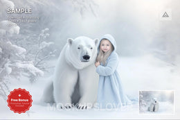 winter forest scene with polar bear and woodland creatures, ideal for holiday photo shoots
