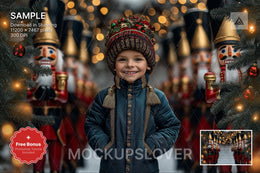 christmas nutcracker scene with twinkle lights, ideal for holiday photo shoots and winter wonderland themes
