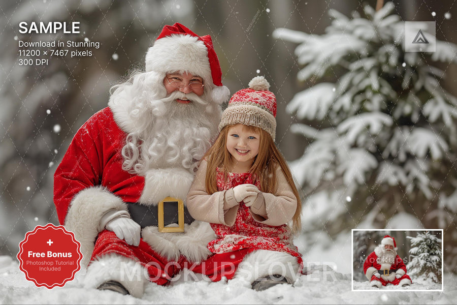 kids and newborn in christmas scene with santa and winter backdrop for holiday portraits