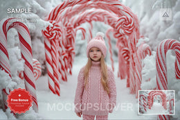 candyland christmas digital backdrop, holiday scene, winter wonderland, kids portrait, festive photo template