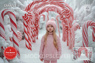candyland christmas digital backdrop, holiday scene, winter wonderland, kids portrait, festive photo template