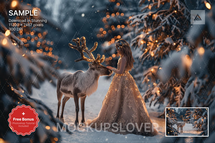 scene of a festive winter wonderland with fairy lights and christmas trees, ideal for holiday photo shoots