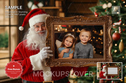 christmas frame overlay with santa claus and festive background, ideal for holiday photo shoots