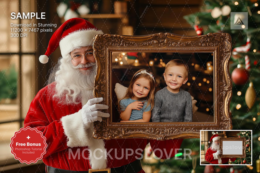 christmas frame overlay with santa claus and festive background, ideal for holiday photo shoots