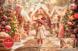 scene of a gingerbread house backdrop for holiday photography, ideal for christmas photo sessions