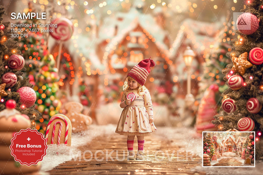 scene of a gingerbread house backdrop for holiday photography, ideal for christmas photo sessions