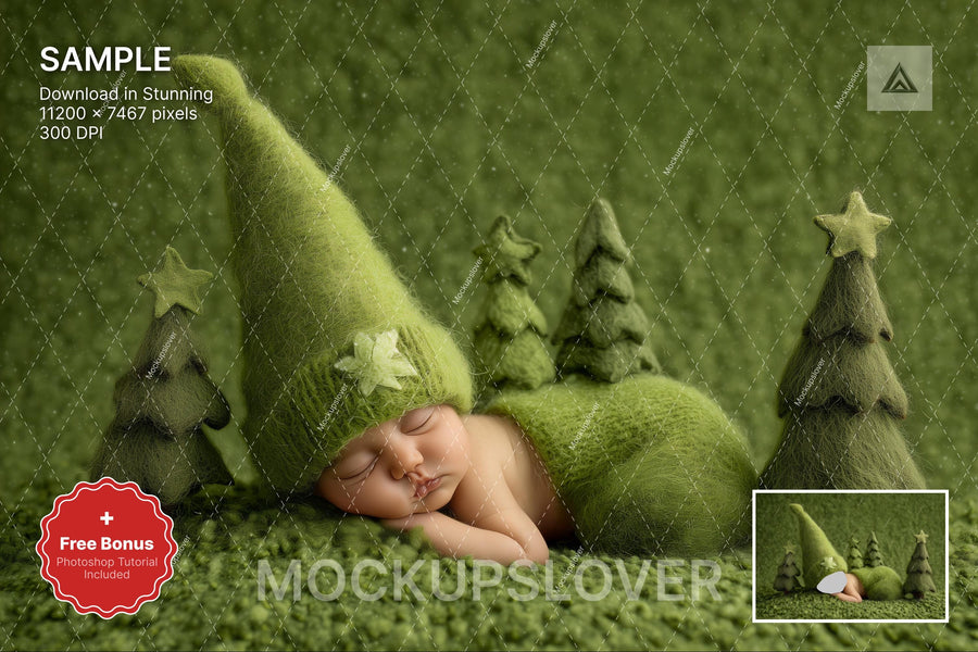 christmas baby face swap with christmas tree backdrop and holiday props