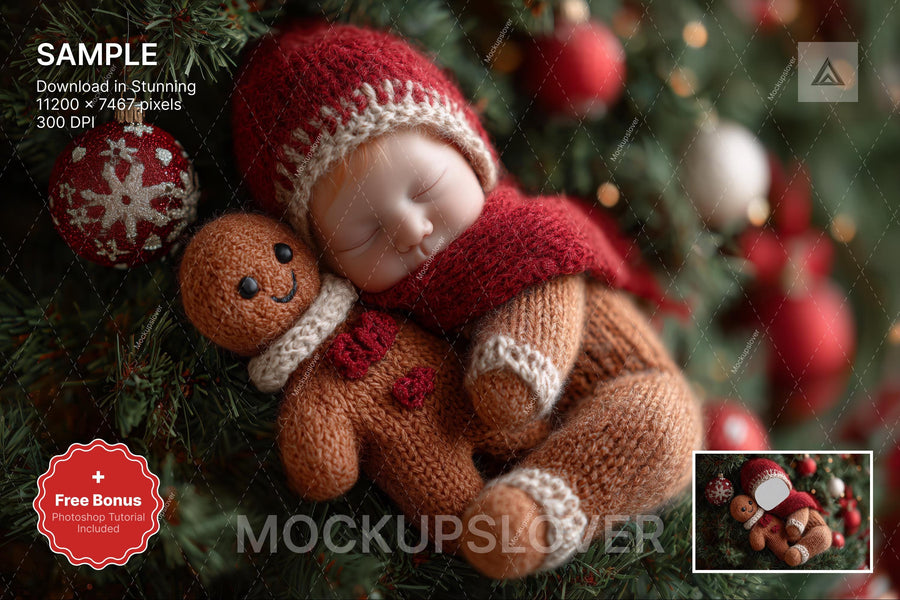 scene of a baby with gingerbread cookies in a winter wonderland setting, ideal for holiday portraits