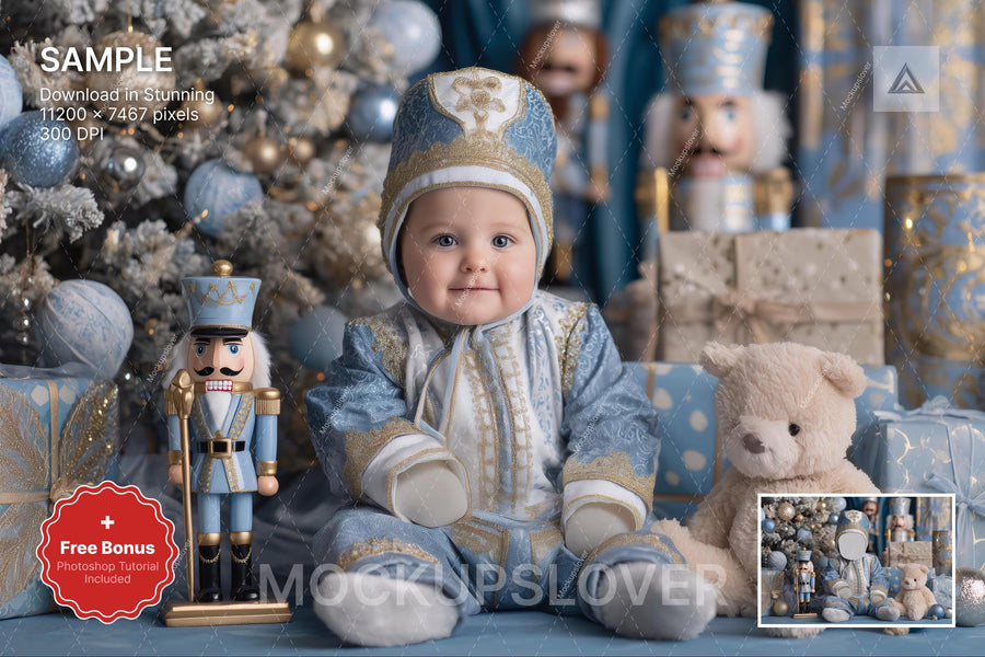 christmas baby face swap overlay scene for holiday newborn photos, digital backdrop for festive portrait sessions