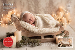 digital backdrop of a cozy christmas scene with a baby, suitable for holiday photo shoots