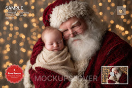 digital backdrop featuring a festive christmas scene with a baby and santa claus, ideal for holiday portraits