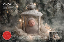 baby face swap overlay with christmas lantern in winter scene, suitable for holiday photos and newborn props