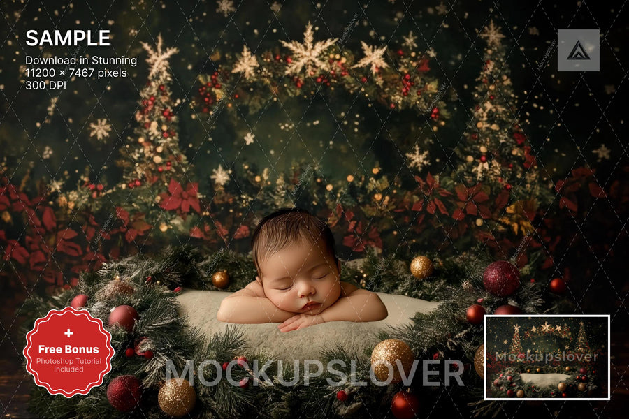 digital backdrop featuring a christmas scene suitable for newborn and holiday photo shoots