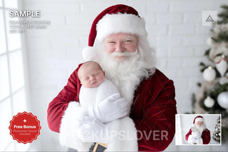 christmas baby scene with santa claus, digital backdrop for holiday photos