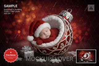 little santa face swap overlay, christmas ornament, newborn backdrop, holiday photo prop, studio background