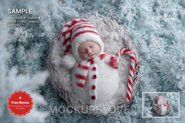 christmas snowman face swap overlay, winter wonderland scene, holiday baby prop, photoshop template