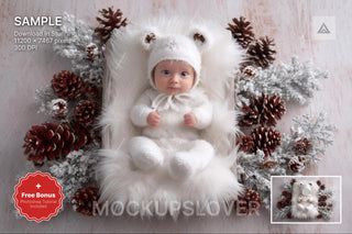 cute teddy bear with christmas background, suitable for newborn and holiday photos